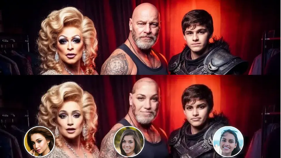 Before and after multiple face swap comparison on a group photo using advanced AI tool