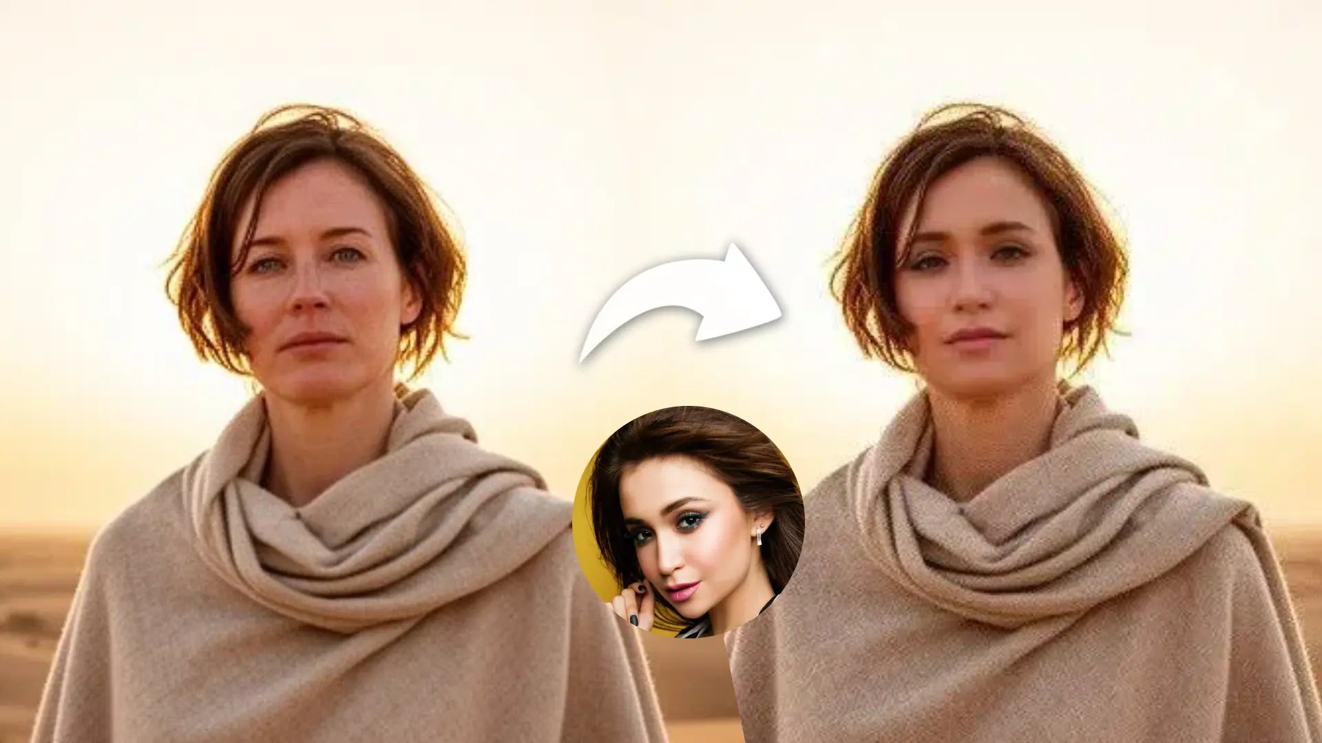 Flawless photo face swap comparison showcasing seamless skin blending, color match, and natural integration